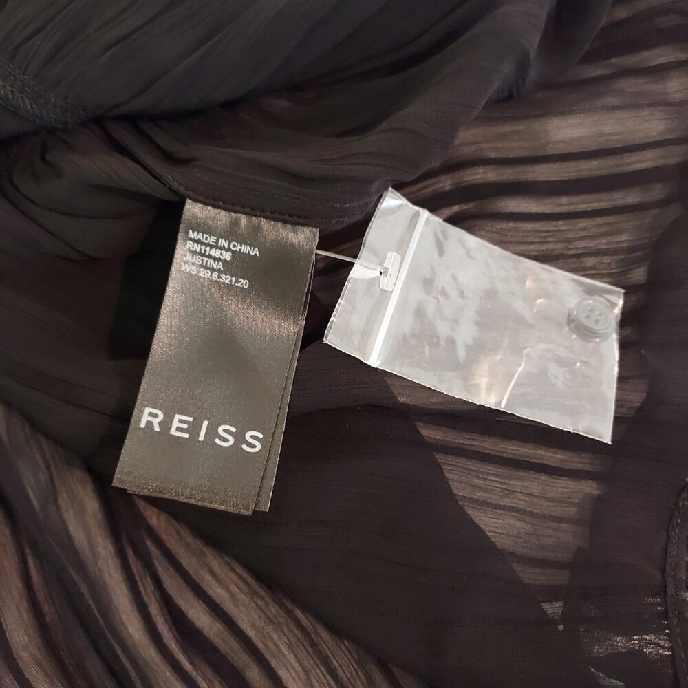 Reiss Justina Striped Ruffled Sheer Black Mini Dress Size 2 NWOT - Picture 7 of 15